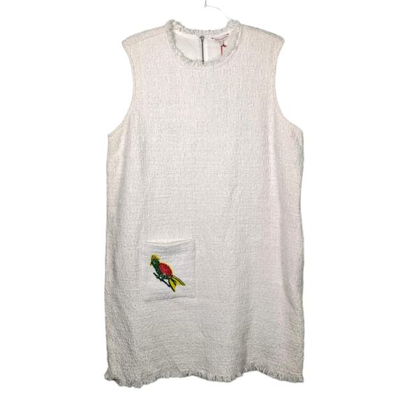 Frances Valentine Twiggy Beaded Parrot Fringe Dress White Bouclé Shift NWT Large - Picture 2 of 13